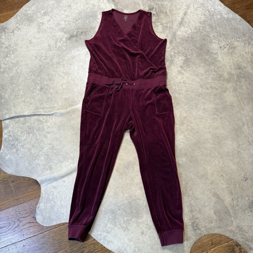 New York Company Jumpsuit‎ Womens Size XL Burgundy Velvet Sleeveless Tie Waist